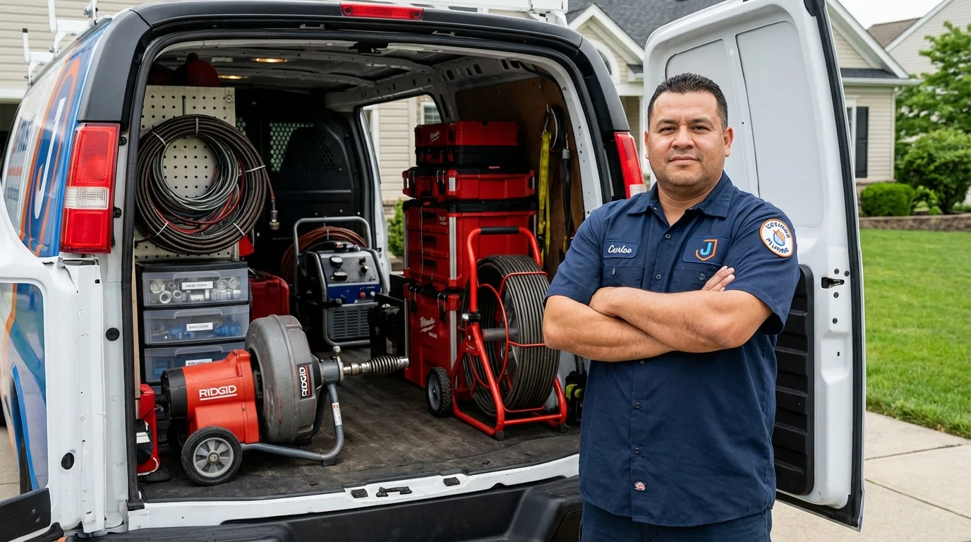 Professional drain cleaning equipment and Johns Plumbing LLC plumber in Brimfield