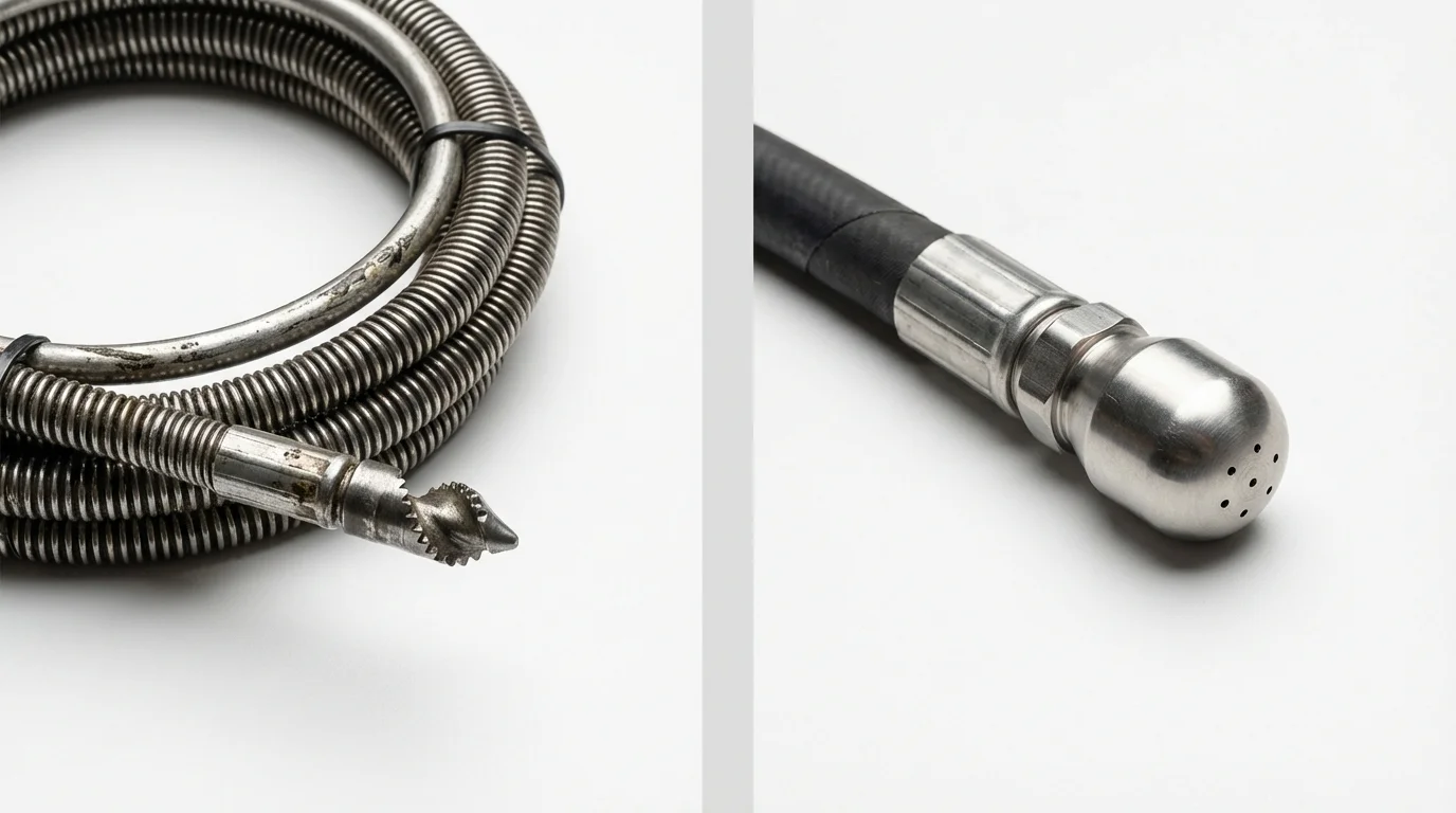 Drain snake cable and hydro jetting nozzle used for drain cleaning in Brimfield, MA