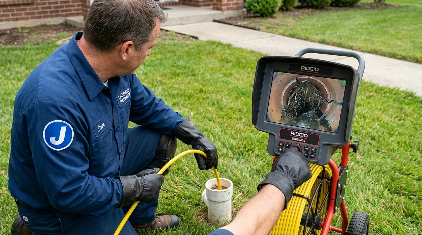 Sewer camera inspection being performed by Johns Plumbing LLC in Brimfield